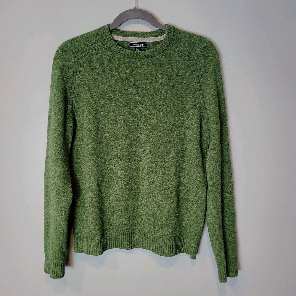 Land's End Mens Lambswool Sweater in size Large Tall LT Wool Green